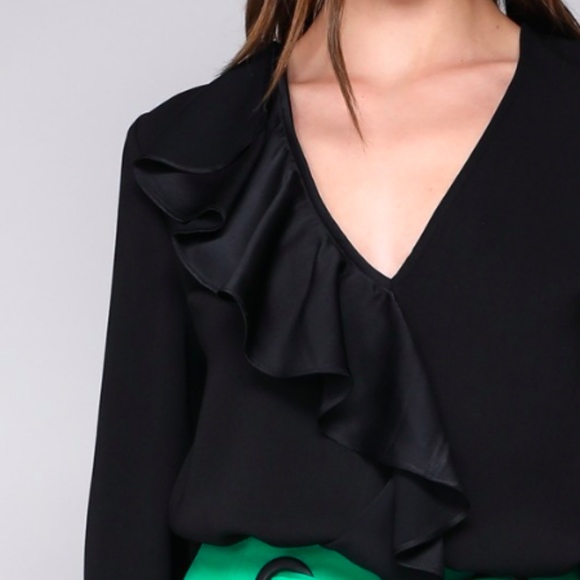 Black Ruffle Bell Sleeve Top - Picture 2 of 8